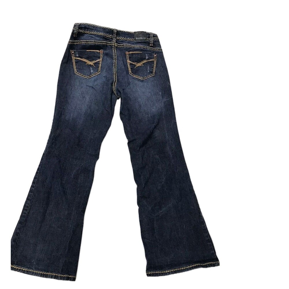 Zana Di Women Jeans Mid Rise Flare Leg Stretch Denim Sz 14 Y2k Vtg Thick Stitch